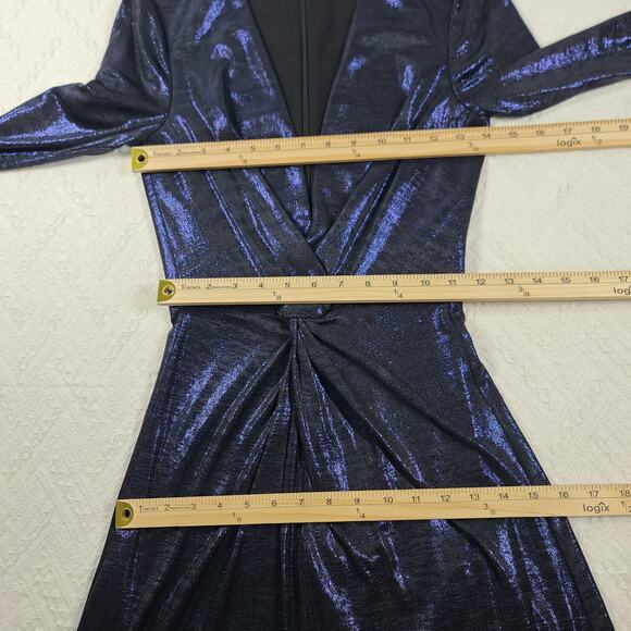 Dress The Population Daria Dress Formal cocktail party Shiny Blue XS Plunge neck - Picture 12 of 14